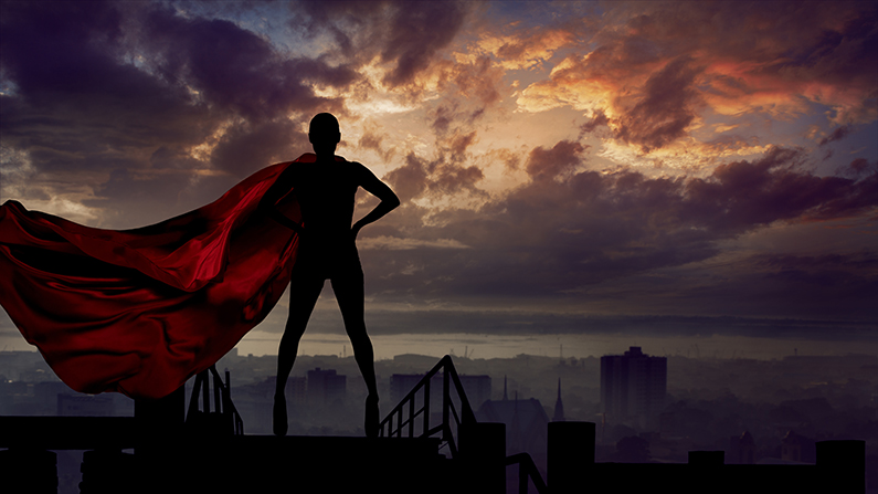 Abstract,Silhouette,Portrait,Of,Young,Hero,Woman,With,Super,Person